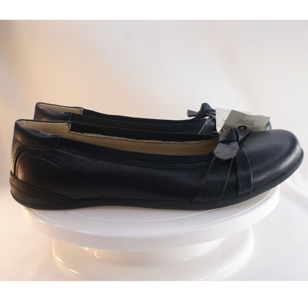 Kim Rogers Geeves Navy Blue Ballet Flats‎ Ultra Comfort Bow Shoes 9.5M NEW - Picture 3 of 12